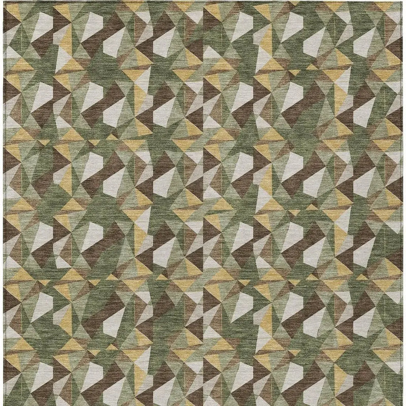 5' X 8' Olive Green And Green Geometric Washable Indoor Outdoor Area Rug Homeroots Outdoor