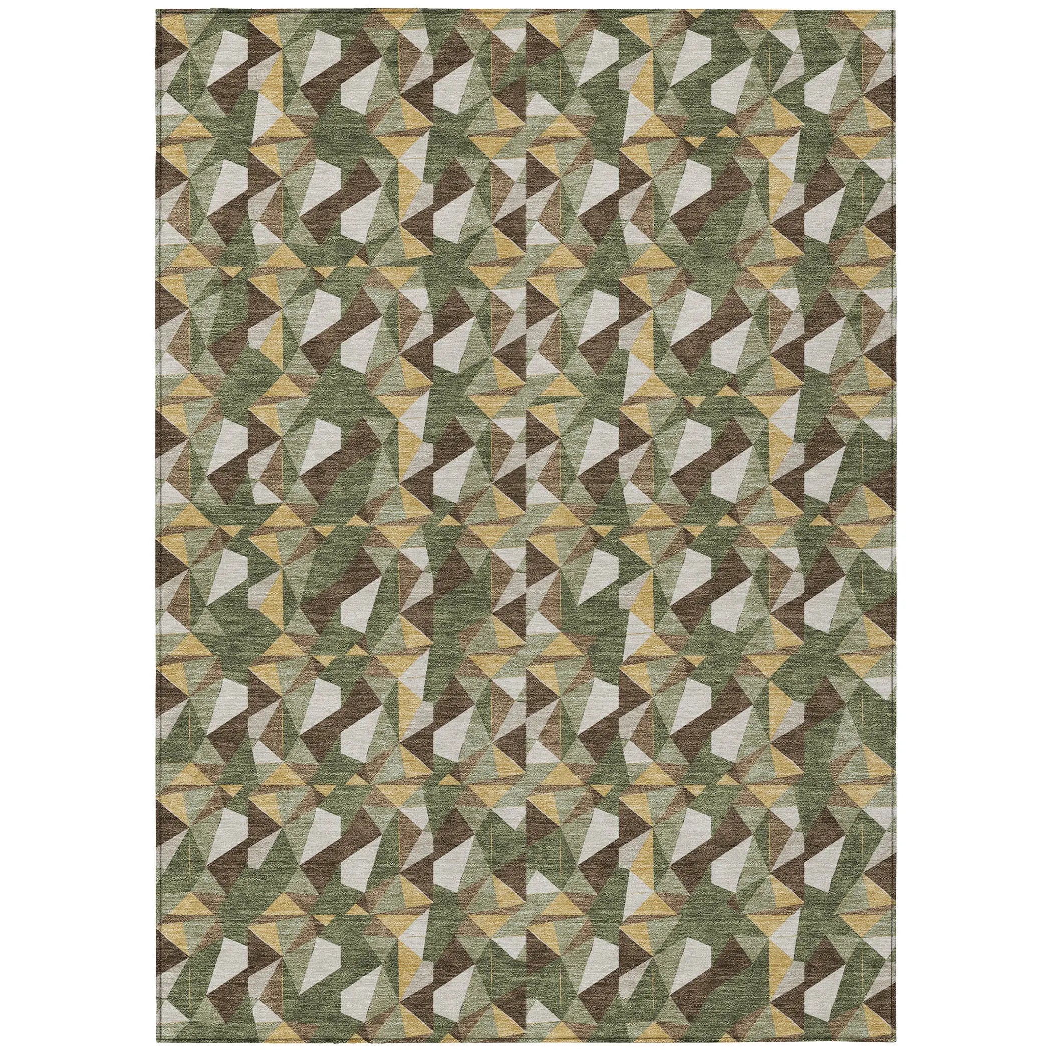 5' X 8' Olive Green And Green Geometric Washable Indoor Outdoor Area Rug Homeroots Outdoor