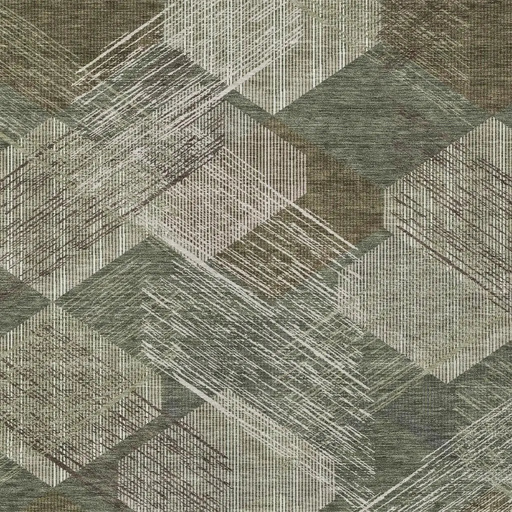 5' X 8' Olive Green And Green Geometric Washable Indoor Outdoor Area Rug Homeroots Outdoor
