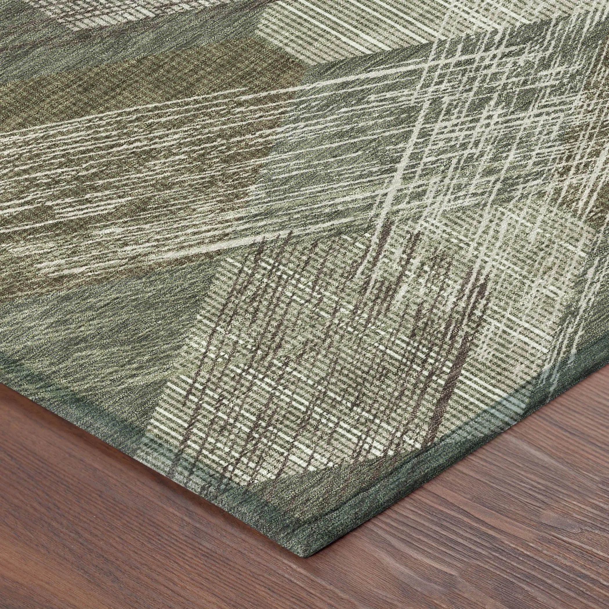 5' X 8' Olive Green And Green Geometric Washable Indoor Outdoor Area Rug Homeroots Outdoor