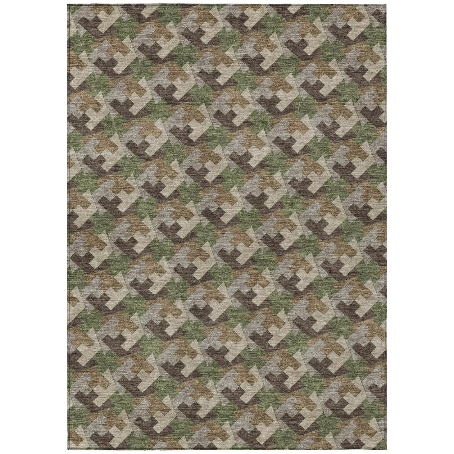 5' X 8' Olive Green And Green Geometric Washable Indoor Outdoor Area Rug Homeroots Outdoor