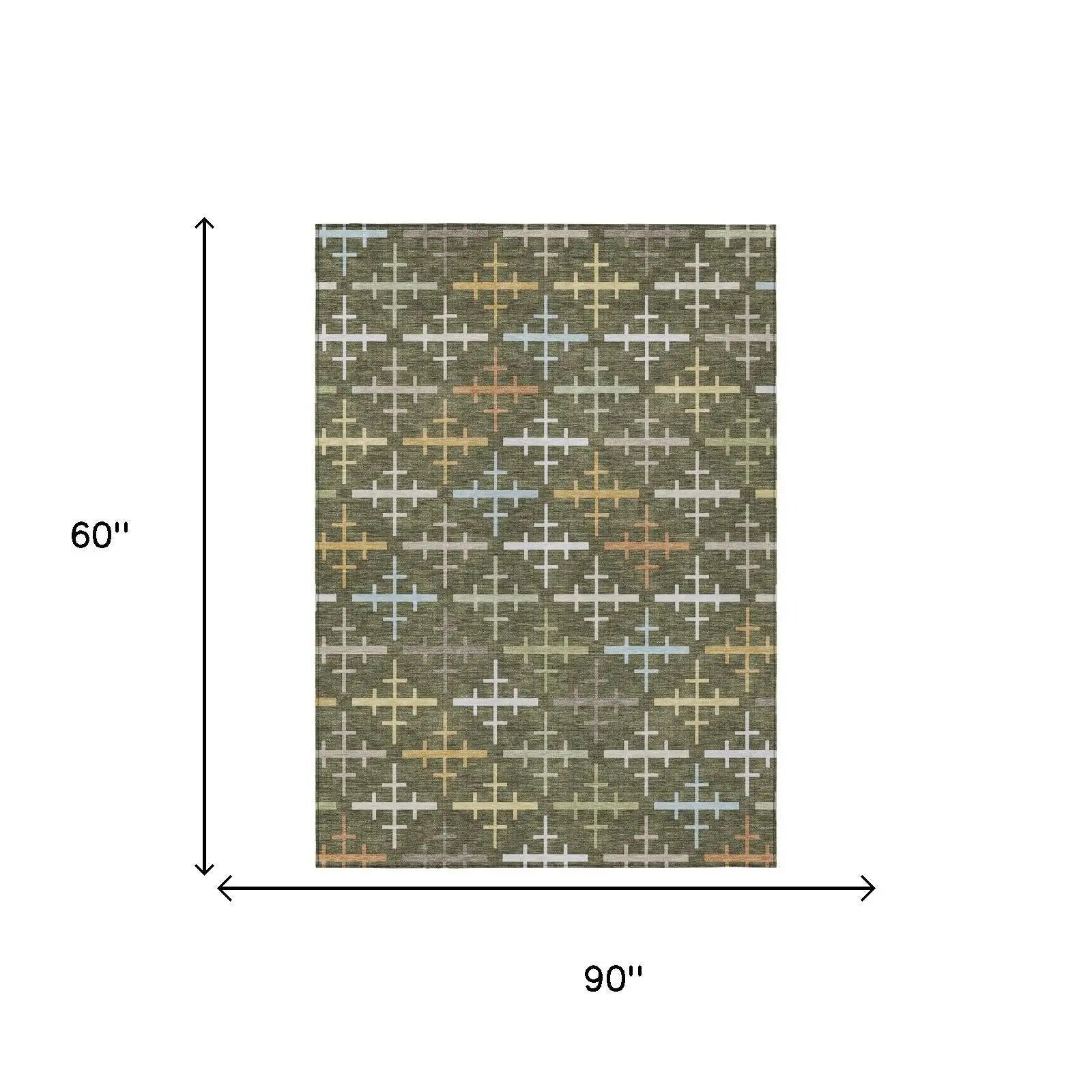 5' X 8' Olive Green And Green Geometric Washable Indoor Outdoor Area Rug Homeroots Outdoor