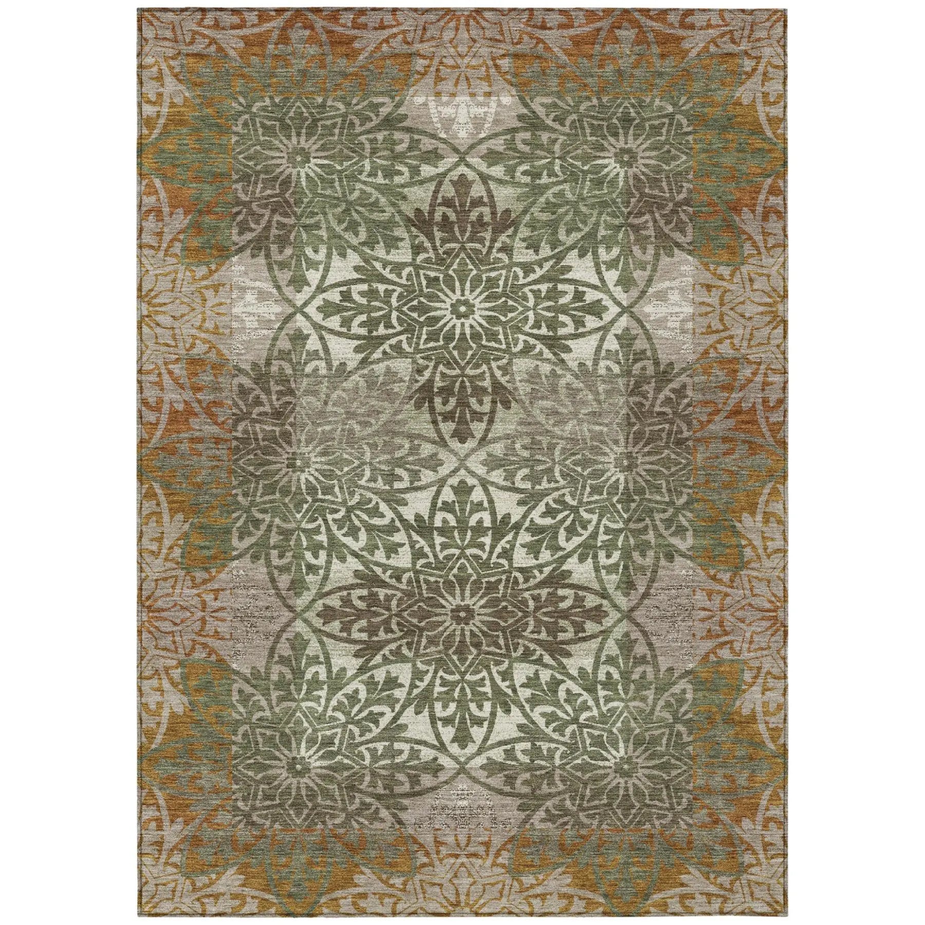 5' X 8' Olive Green And Green Oriental Washable Indoor Outdoor Area Rug Homeroots Outdoor