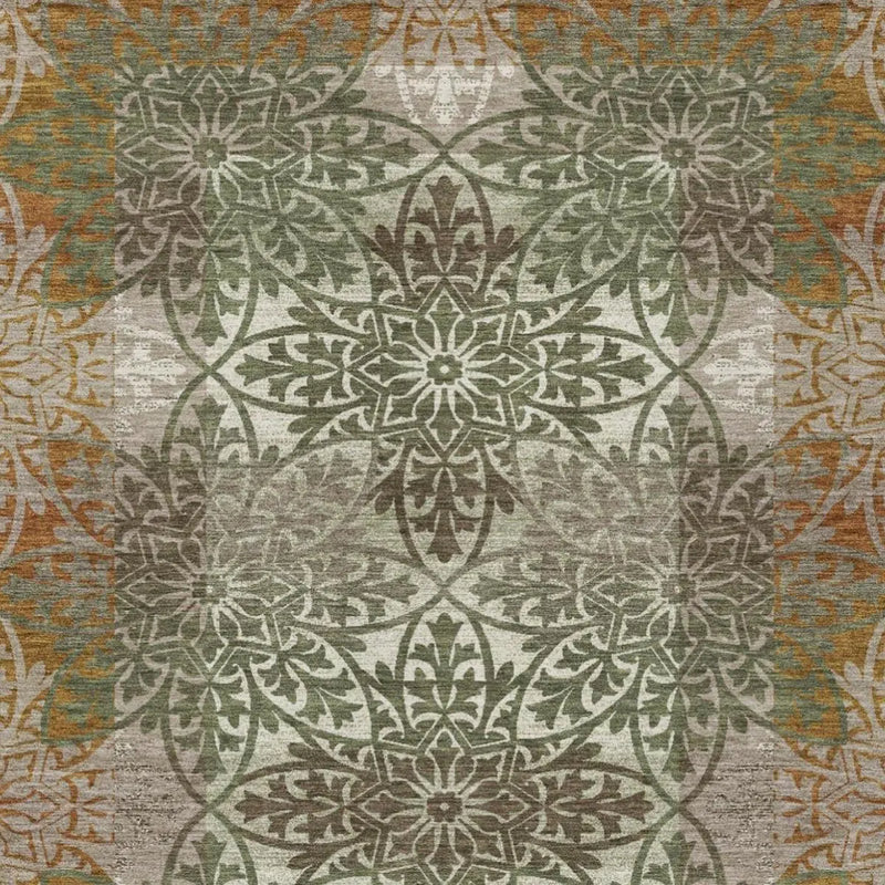 5' X 8' Olive Green And Green Oriental Washable Indoor Outdoor Area Rug Homeroots Outdoor