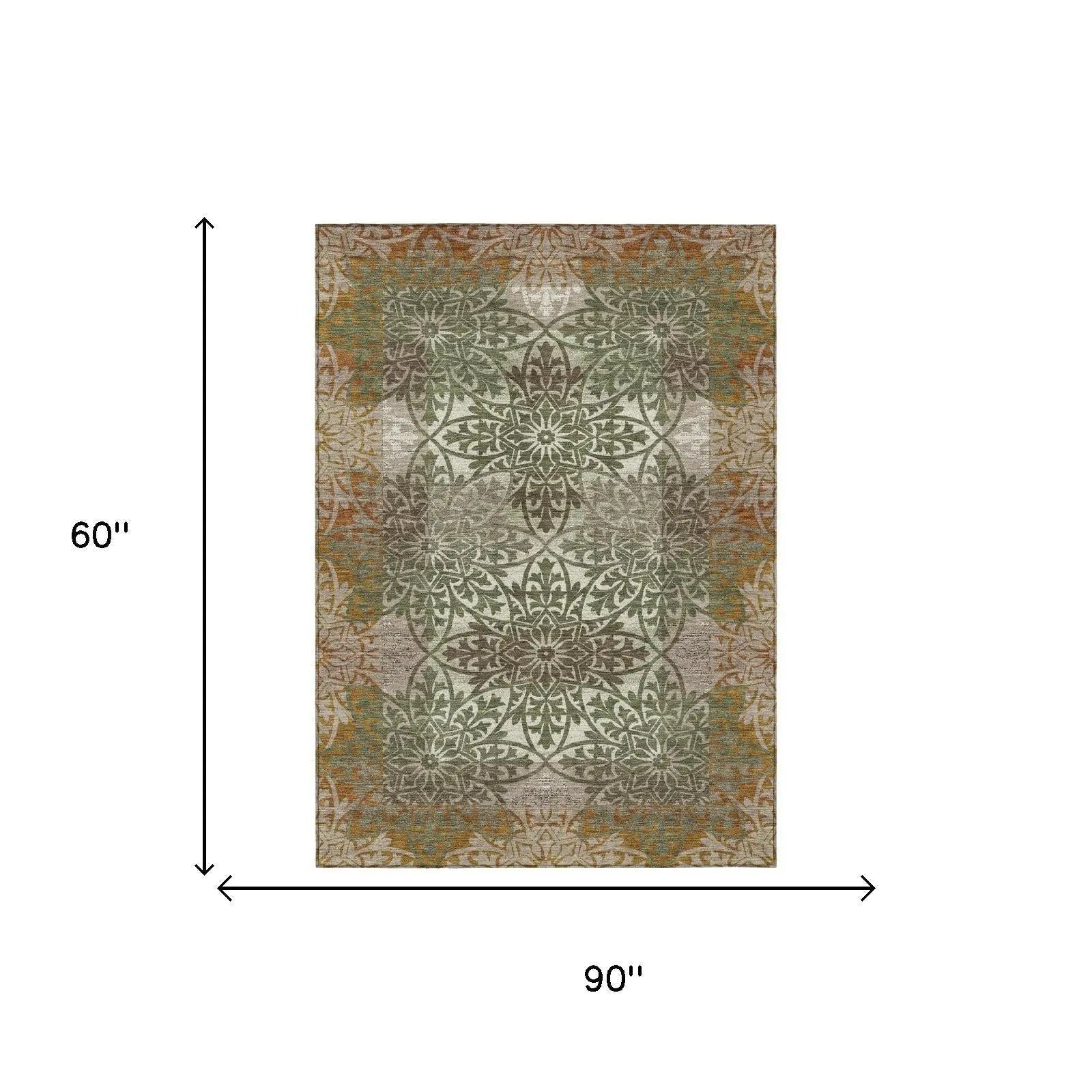 5' X 8' Olive Green And Green Oriental Washable Indoor Outdoor Area Rug Homeroots Outdoor