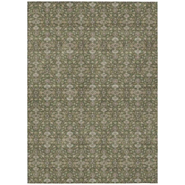 5' X 8' Olive Green And Green Oriental Washable Indoor Outdoor Area Rug Homeroots Outdoor