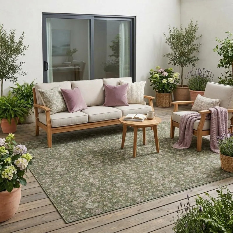 5' X 8' Olive Green And Green Oriental Washable Indoor Outdoor Area Rug Homeroots Outdoor