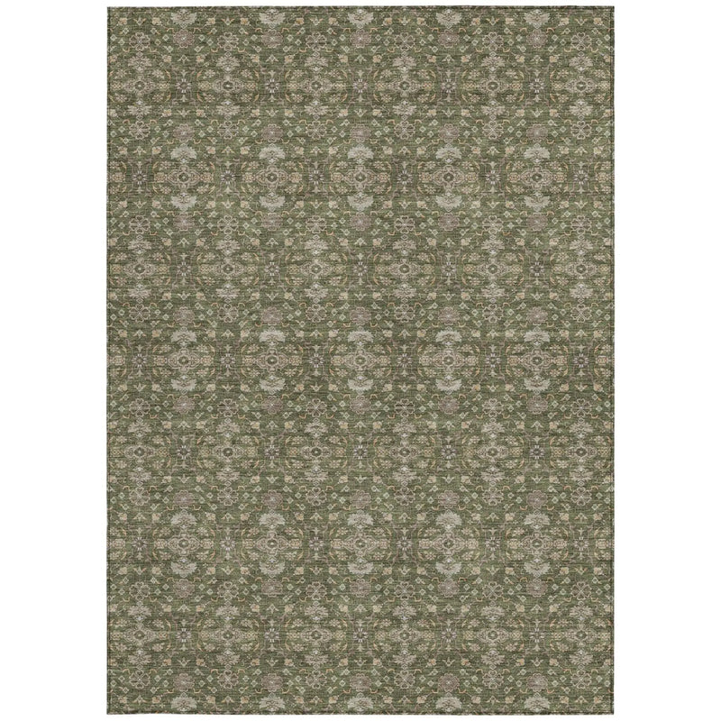 5' X 8' Olive Green And Green Oriental Washable Indoor Outdoor Area Rug Homeroots Outdoor
