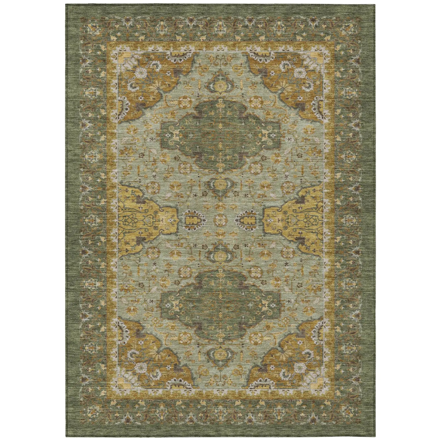 5' X 8' Olive Green And Green Oriental Washable Indoor Outdoor Area Rug Homeroots Outdoor