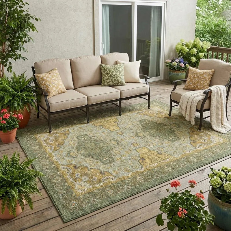 5' X 8' Olive Green And Green Oriental Washable Indoor Outdoor Area Rug Homeroots Outdoor