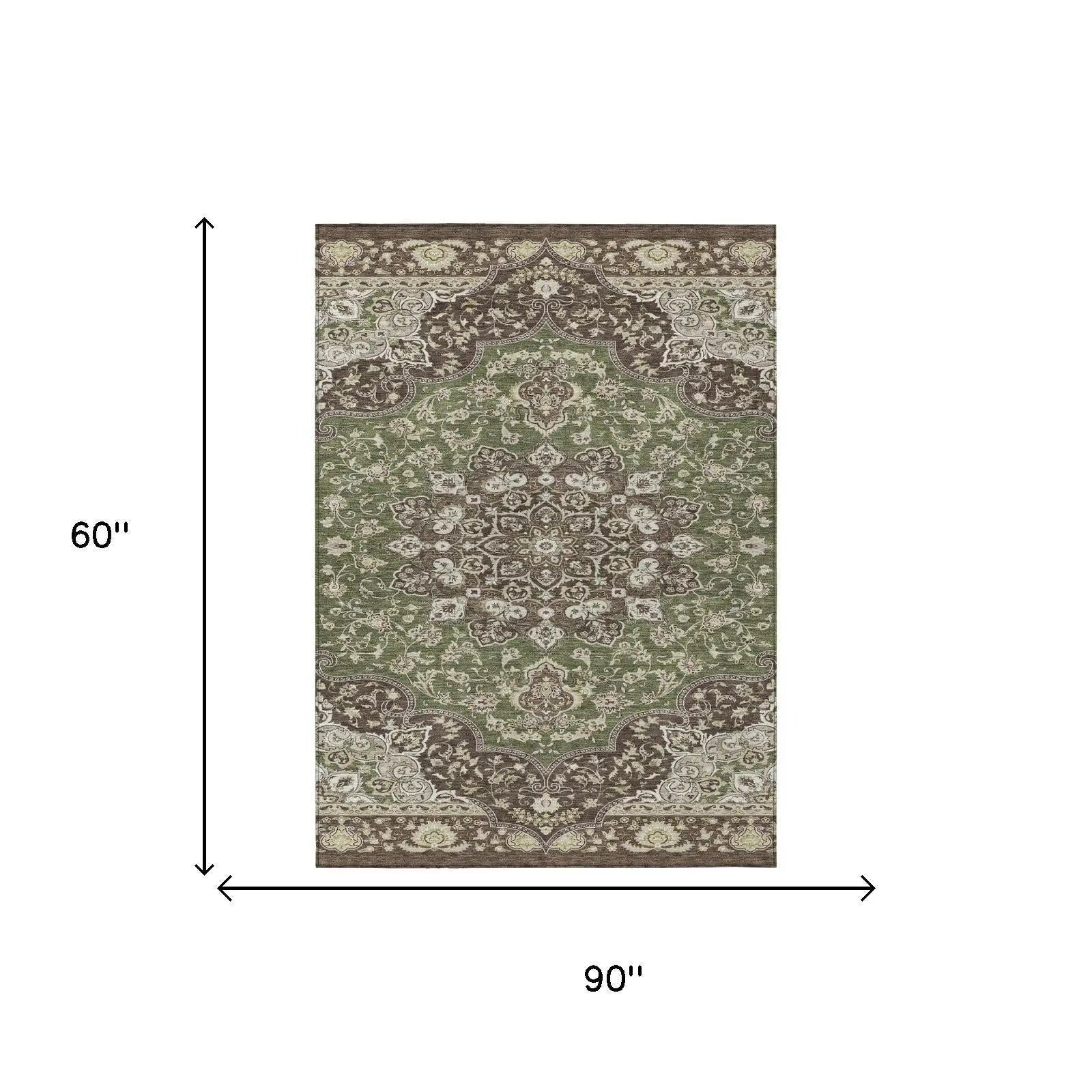 5' X 8' Olive Green And Green Oriental Washable Indoor Outdoor Area Rug Homeroots Outdoor