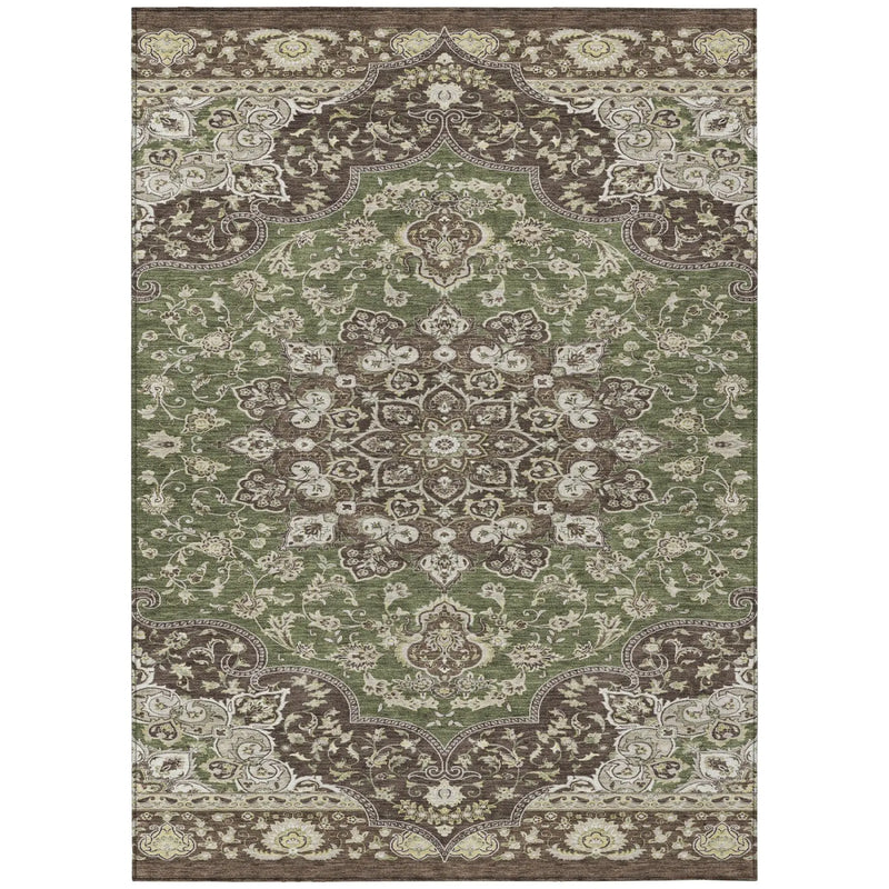 5' X 8' Olive Green And Green Oriental Washable Indoor Outdoor Area Rug Homeroots Outdoor