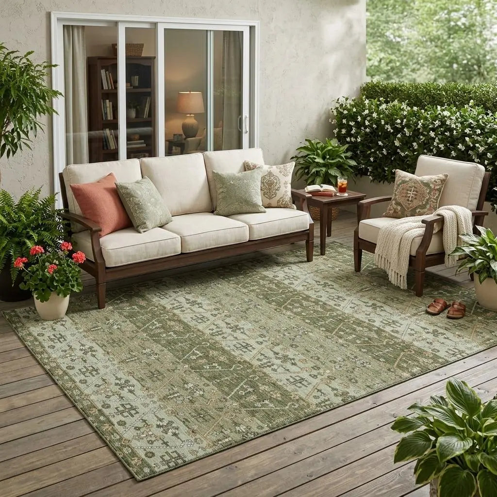5' X 8' Olive Green And Green Oriental Washable Indoor Outdoor Area Rug Homeroots Outdoor
