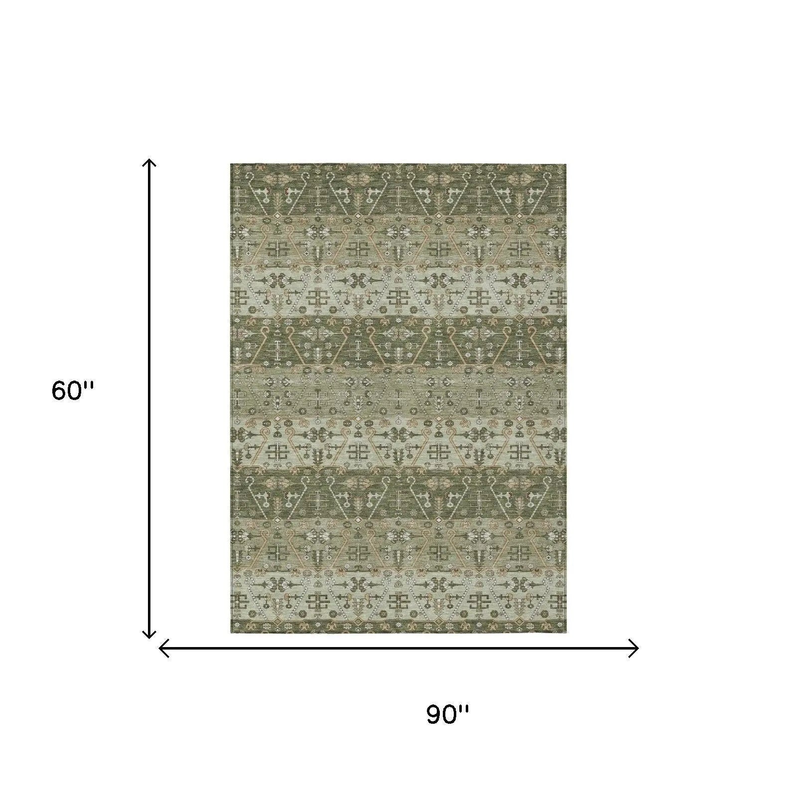 5' X 8' Olive Green And Green Oriental Washable Indoor Outdoor Area Rug Homeroots Outdoor