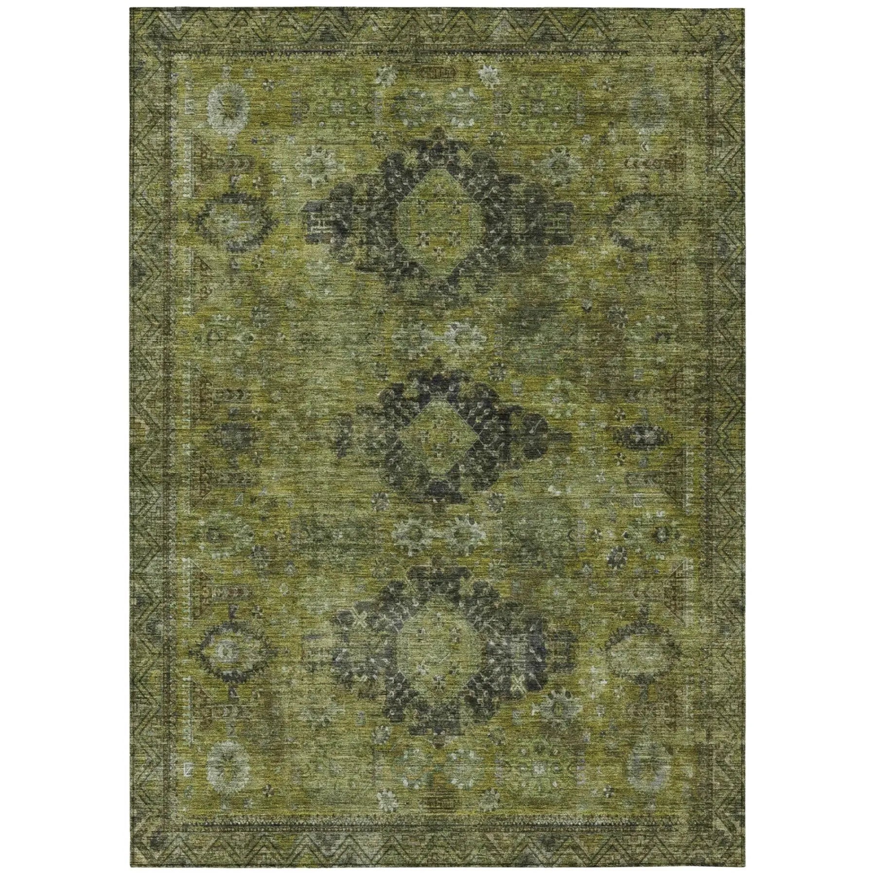 5' X 8' Olive Green And Green Oriental Washable Indoor Outdoor Area Rug Homeroots Outdoor