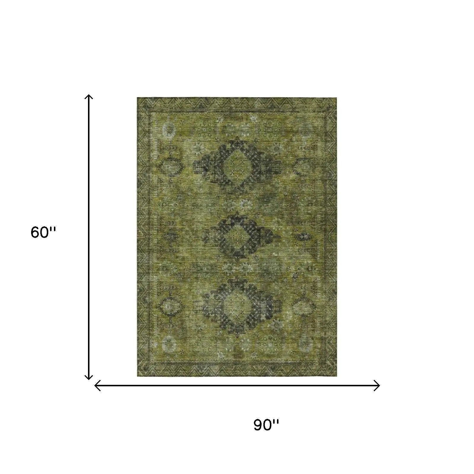 5' X 8' Olive Green And Green Oriental Washable Indoor Outdoor Area Rug Homeroots Outdoor