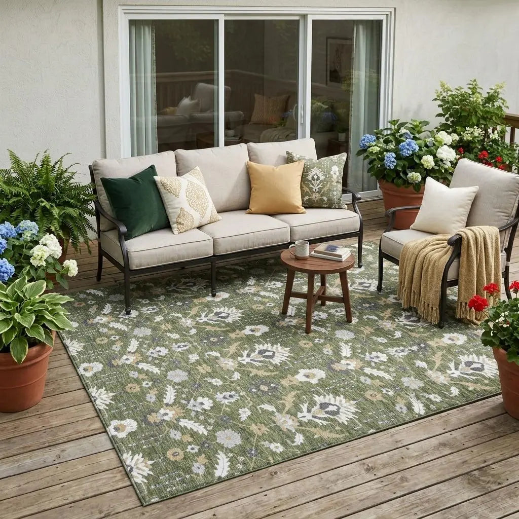 5' X 8' Olive Green And Green Oriental Washable Indoor Outdoor Area Rug Homeroots Outdoor