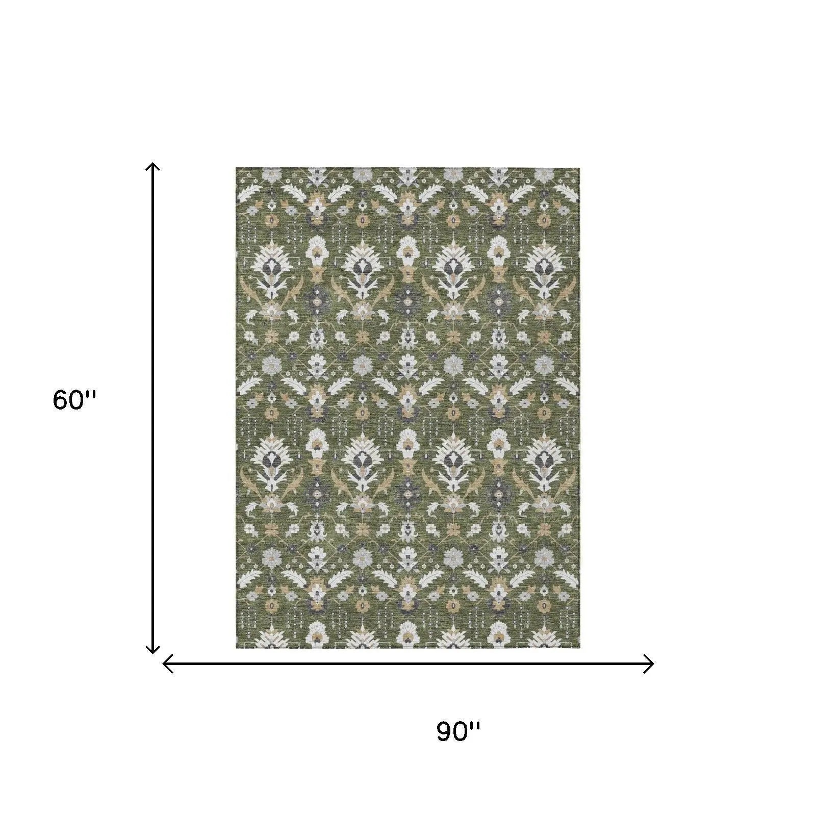5' X 8' Olive Green And Green Oriental Washable Indoor Outdoor Area Rug Homeroots Outdoor