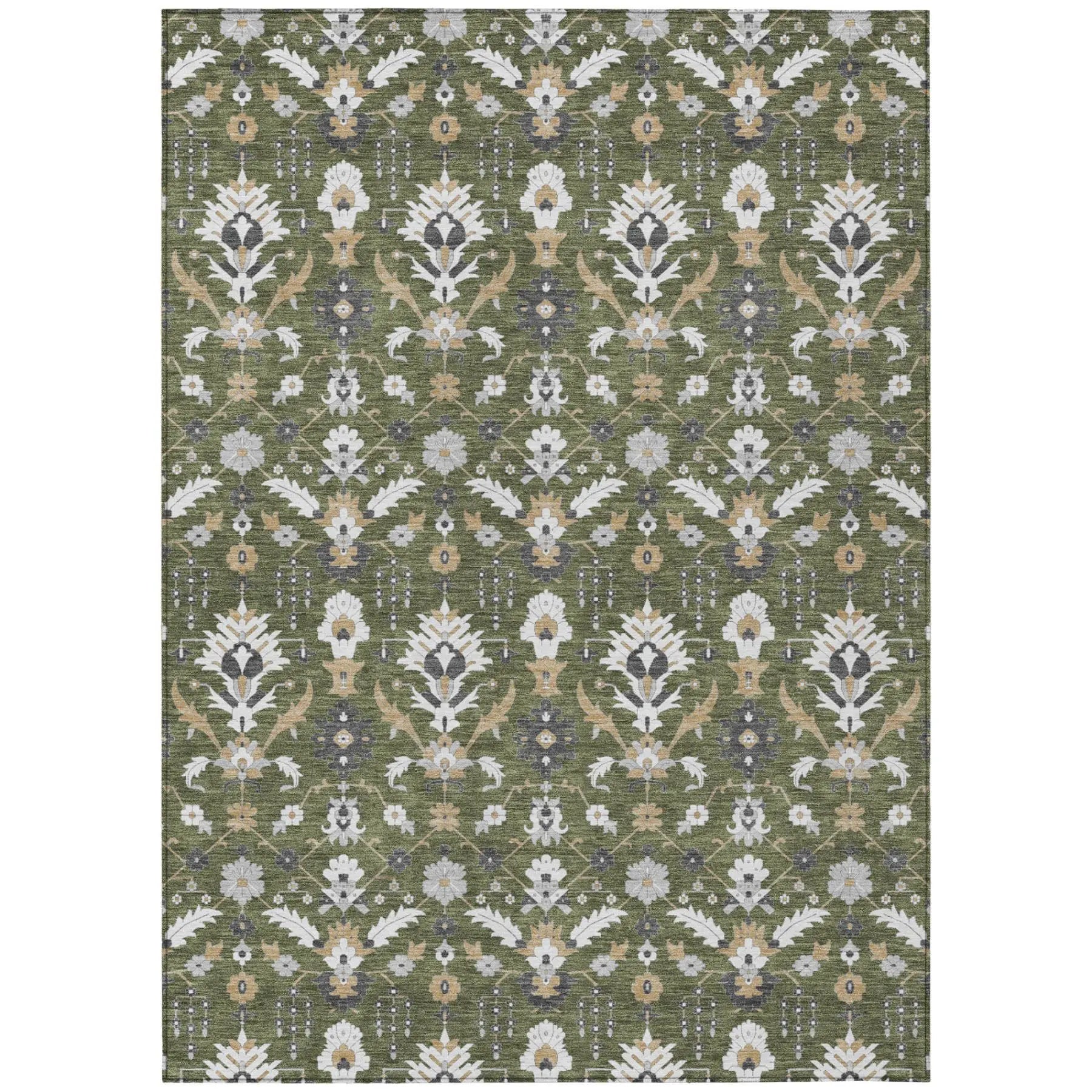 5' X 8' Olive Green And Green Oriental Washable Indoor Outdoor Area Rug Homeroots Outdoor