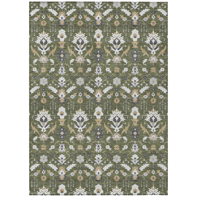 5' X 8' Olive Green And Green Oriental Washable Indoor Outdoor Area Rug Homeroots Outdoor