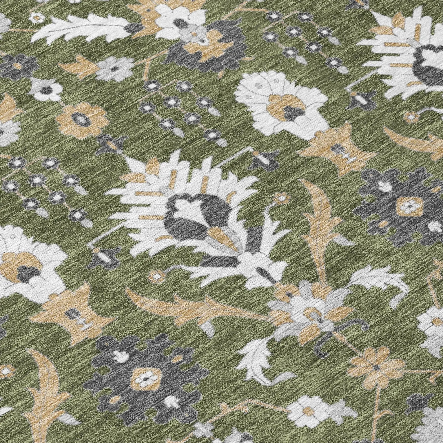 5' X 8' Olive Green And Green Oriental Washable Indoor Outdoor Area Rug Homeroots Outdoor