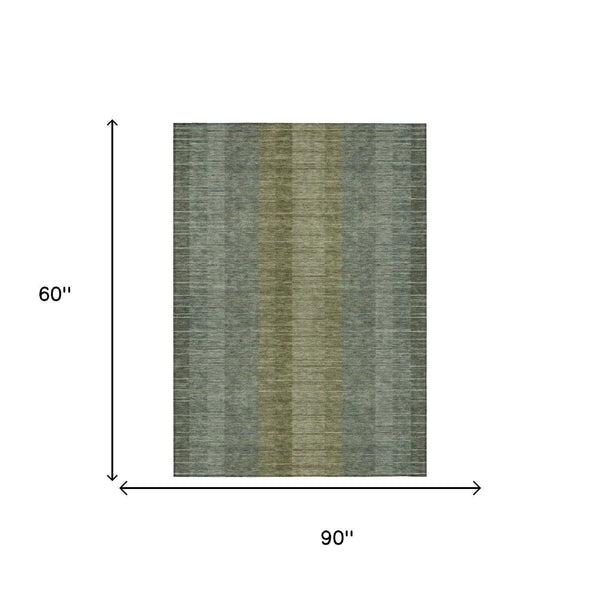 5' X 8' Olive Green And Green Striped Washable Indoor Outdoor Area Rug Homeroots Outdoor