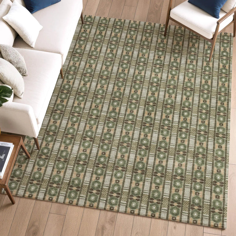 5' X 8' Olive Green And Green Striped Washable Indoor Outdoor Area Rug Homeroots Outdoor