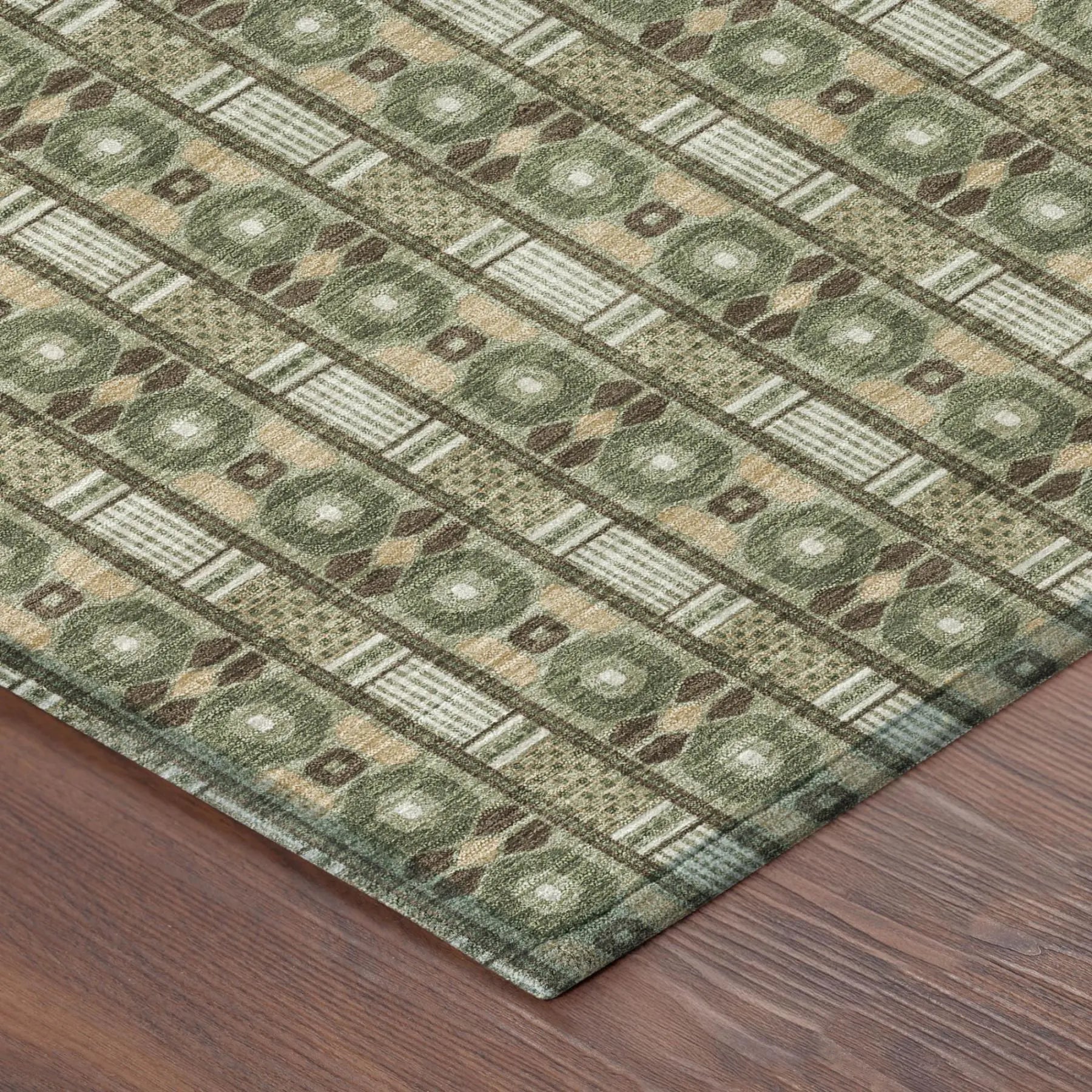 5' X 8' Olive Green And Green Striped Washable Indoor Outdoor Area Rug Homeroots Outdoor