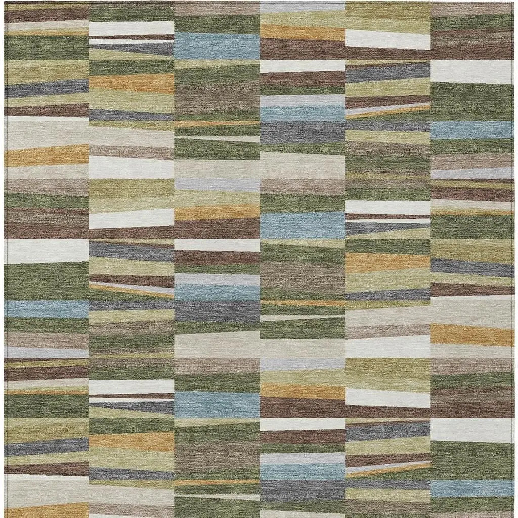 5' X 8' Olive Green And Green Striped Washable Indoor Outdoor Area Rug Homeroots Outdoor