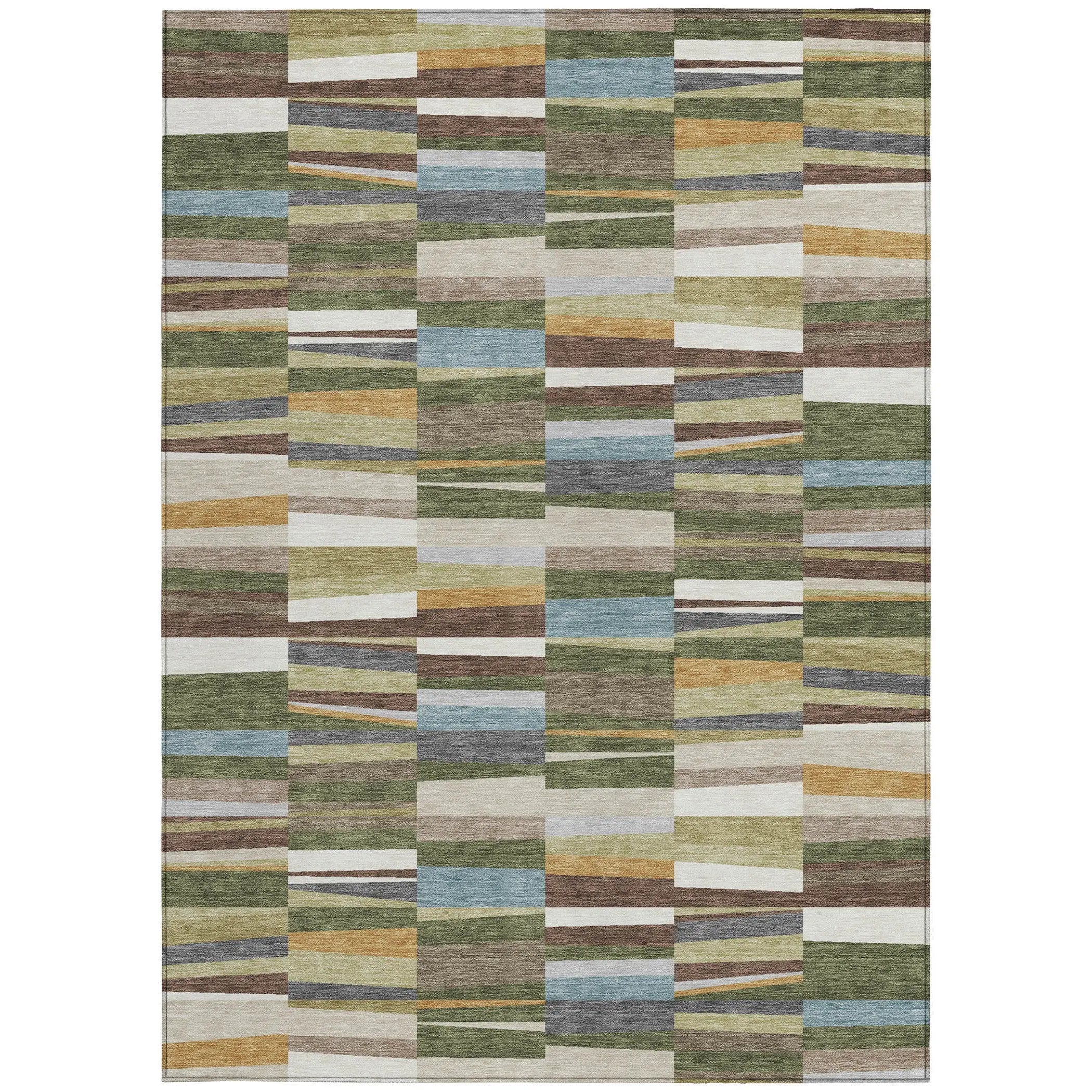 5' X 8' Olive Green And Green Striped Washable Indoor Outdoor Area Rug Homeroots Outdoor