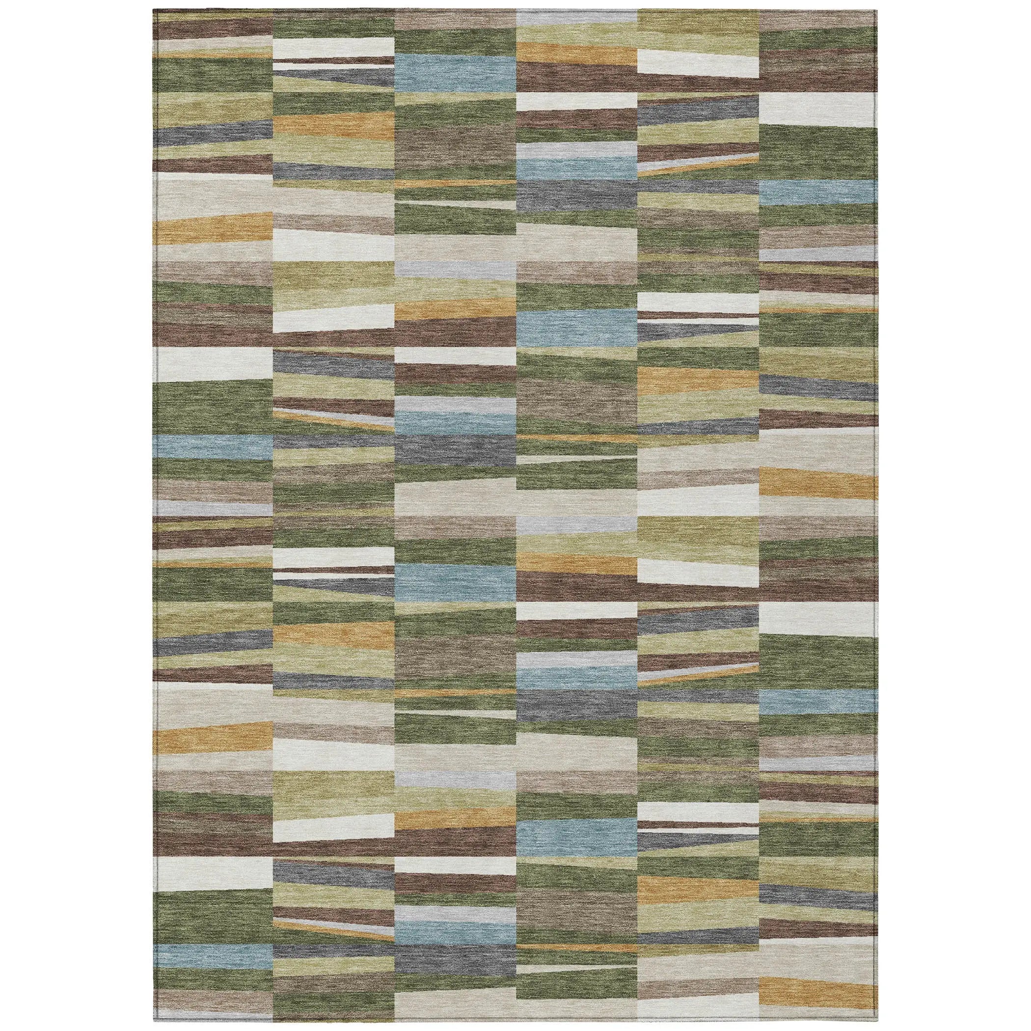 5' X 8' Olive Green And Green Striped Washable Indoor Outdoor Area Rug Homeroots Outdoor