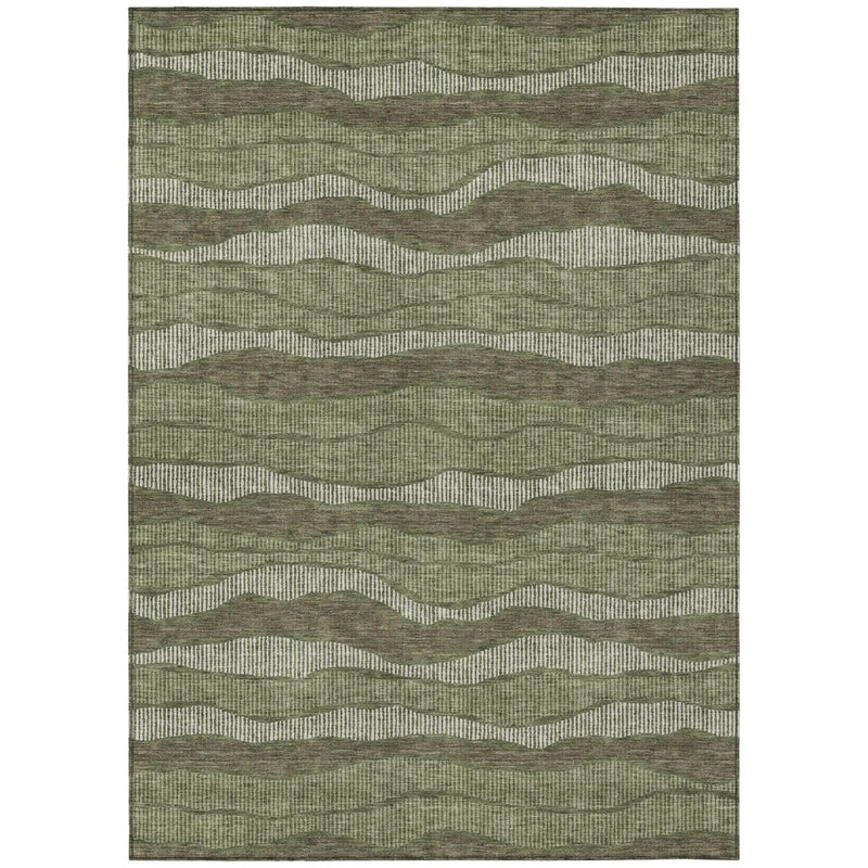 5' X 8' Olive Green And Green Striped Washable Indoor Outdoor Area Rug Homeroots Outdoor
