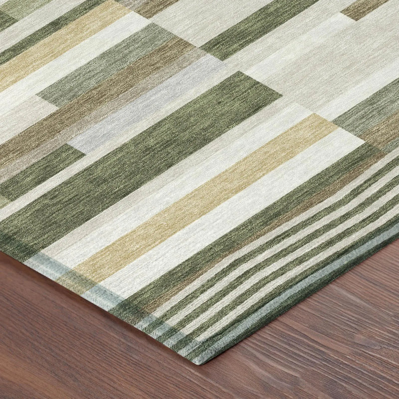 5' X 8' Olive Green And Green Striped Washable Indoor Outdoor Area Rug Homeroots Outdoor