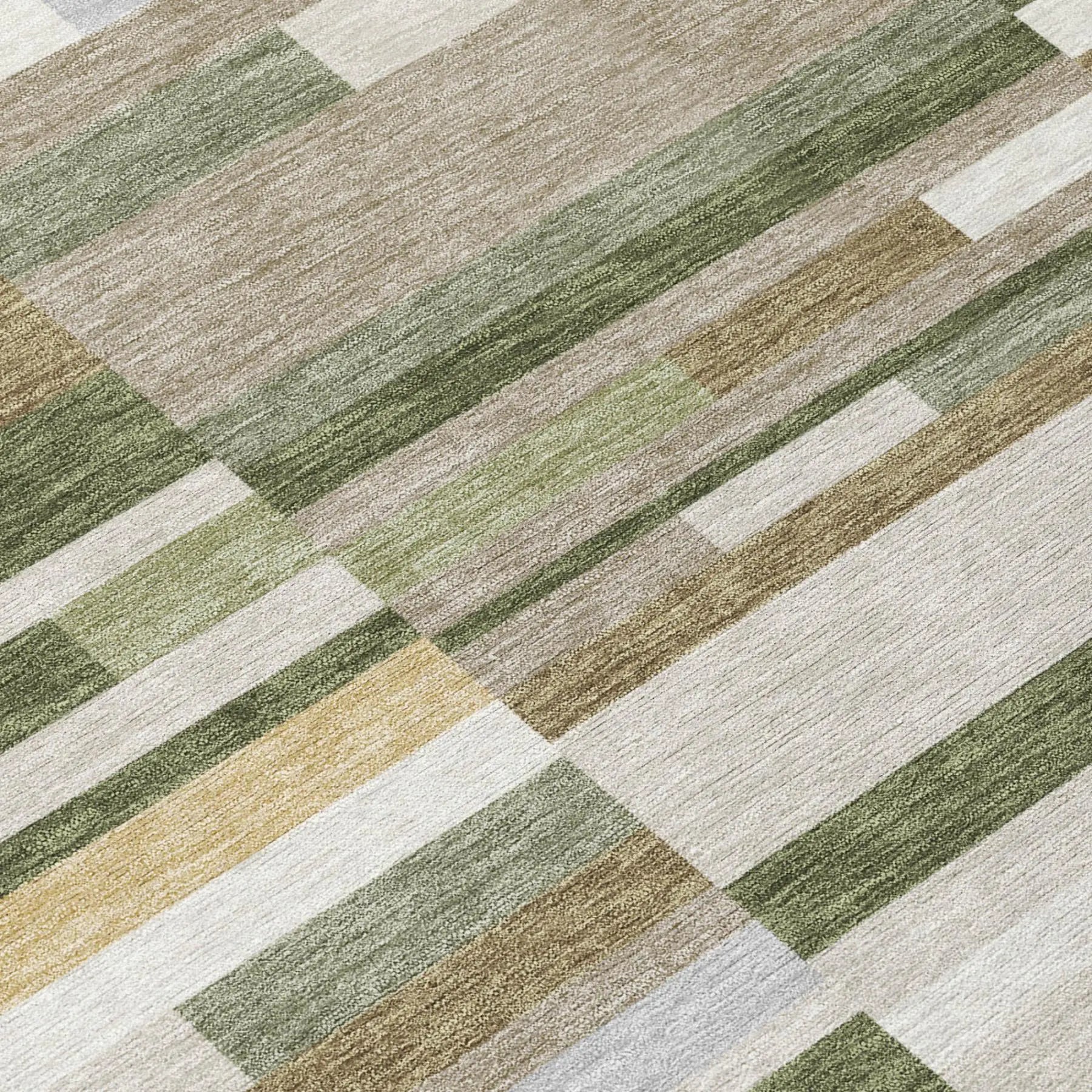 5' X 8' Olive Green And Green Striped Washable Indoor Outdoor Area Rug Homeroots Outdoor