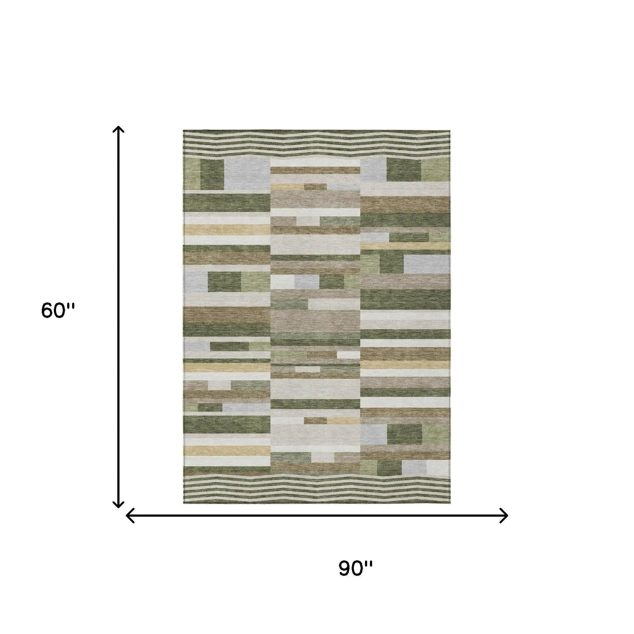 5' X 8' Olive Green And Green Striped Washable Indoor Outdoor Area Rug Homeroots Outdoor