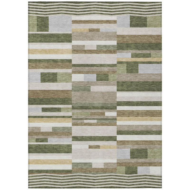 5' X 8' Olive Green And Green Striped Washable Indoor Outdoor Area Rug Homeroots Outdoor