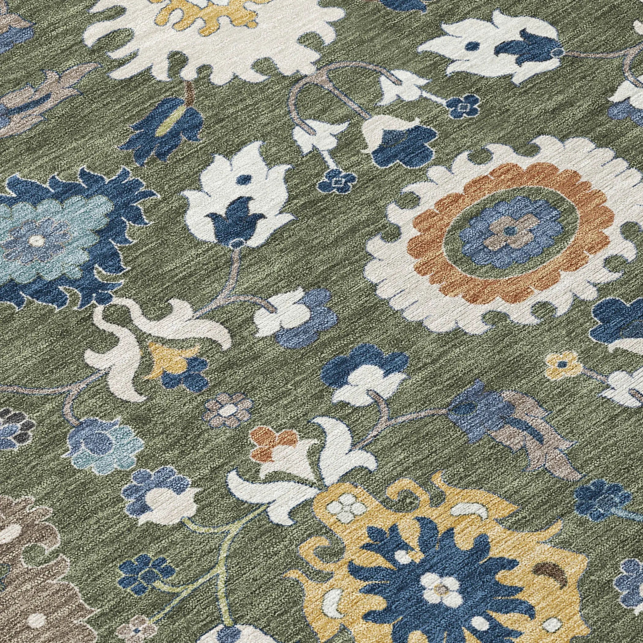 5' X 8' Olive Green And Ivory Floral Medallion Washable Indoor Outdoor Area Rug Homeroots Outdoor