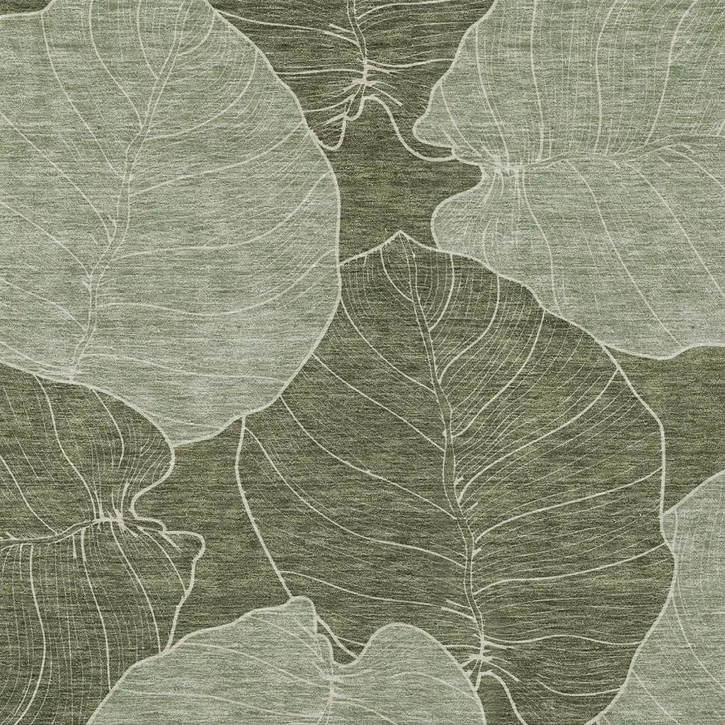 5' X 8' Olive Green And Ivory Floral Washable Indoor Outdoor Area Rug Homeroots Outdoor