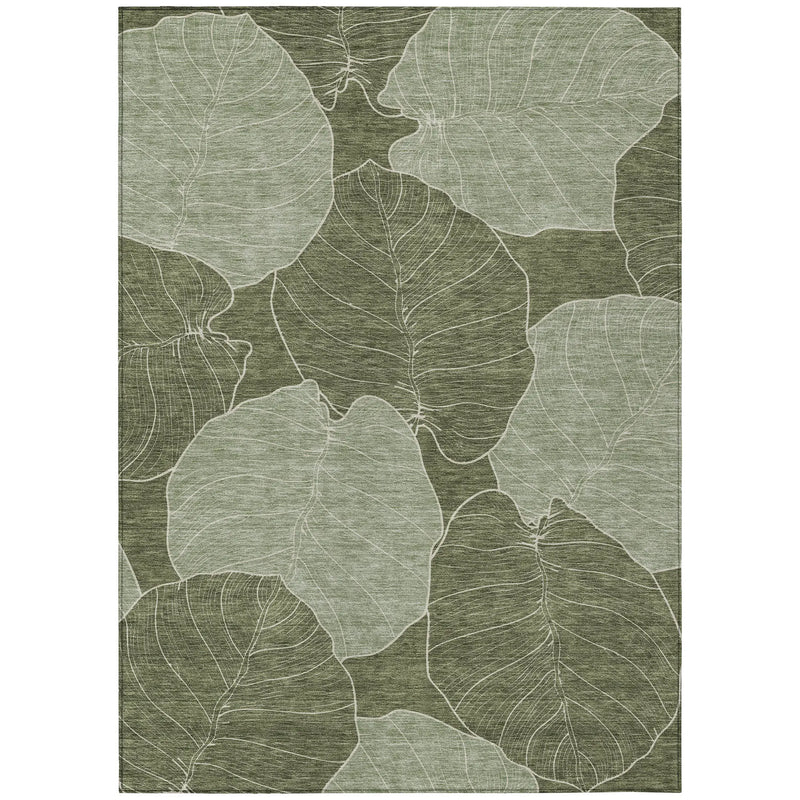 5' X 8' Olive Green And Ivory Floral Washable Indoor Outdoor Area Rug Homeroots Outdoor