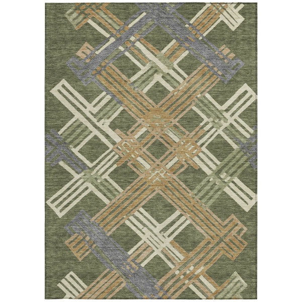 5' X 8' Olive Green And Ivory Geometric Washable Indoor Outdoor Area Rug Homeroots Outdoor