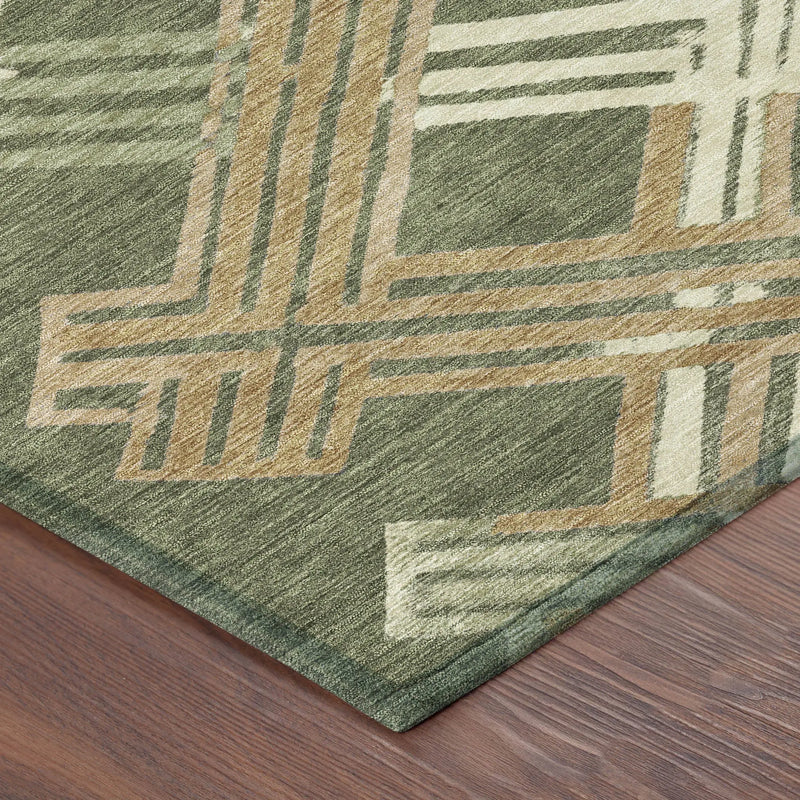 5' X 8' Olive Green And Ivory Geometric Washable Indoor Outdoor Area Rug Homeroots Outdoor