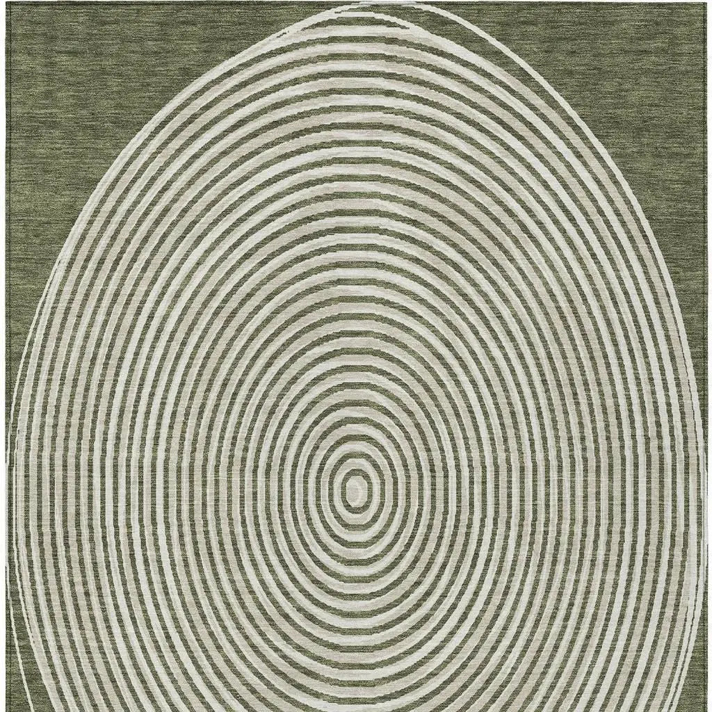5' X 8' Olive Green And Ivory Geometric Washable Indoor Outdoor Area Rug Homeroots Outdoor
