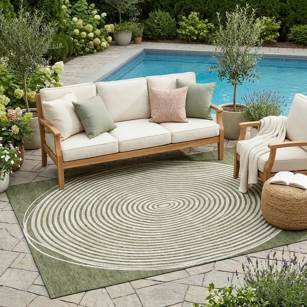 5' X 8' Olive Green And Ivory Geometric Washable Indoor Outdoor Area Rug Homeroots Outdoor