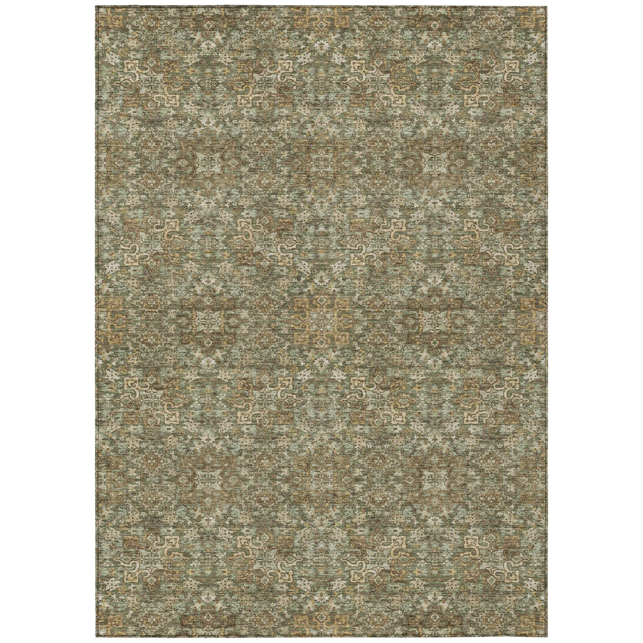 5' X 8' Olive Green And Ivory Oriental Washable Indoor Outdoor Area Rug Homeroots Outdoor