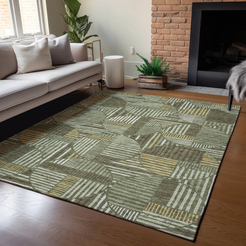 5' X 8' Olive Green And Khaki Geometric Washable Indoor Outdoor Area Rug Homeroots Outdoor