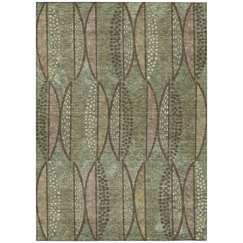5' X 8' Olive Green And Linen Geometric Washable Indoor Outdoor Area Rug Homeroots Outdoor