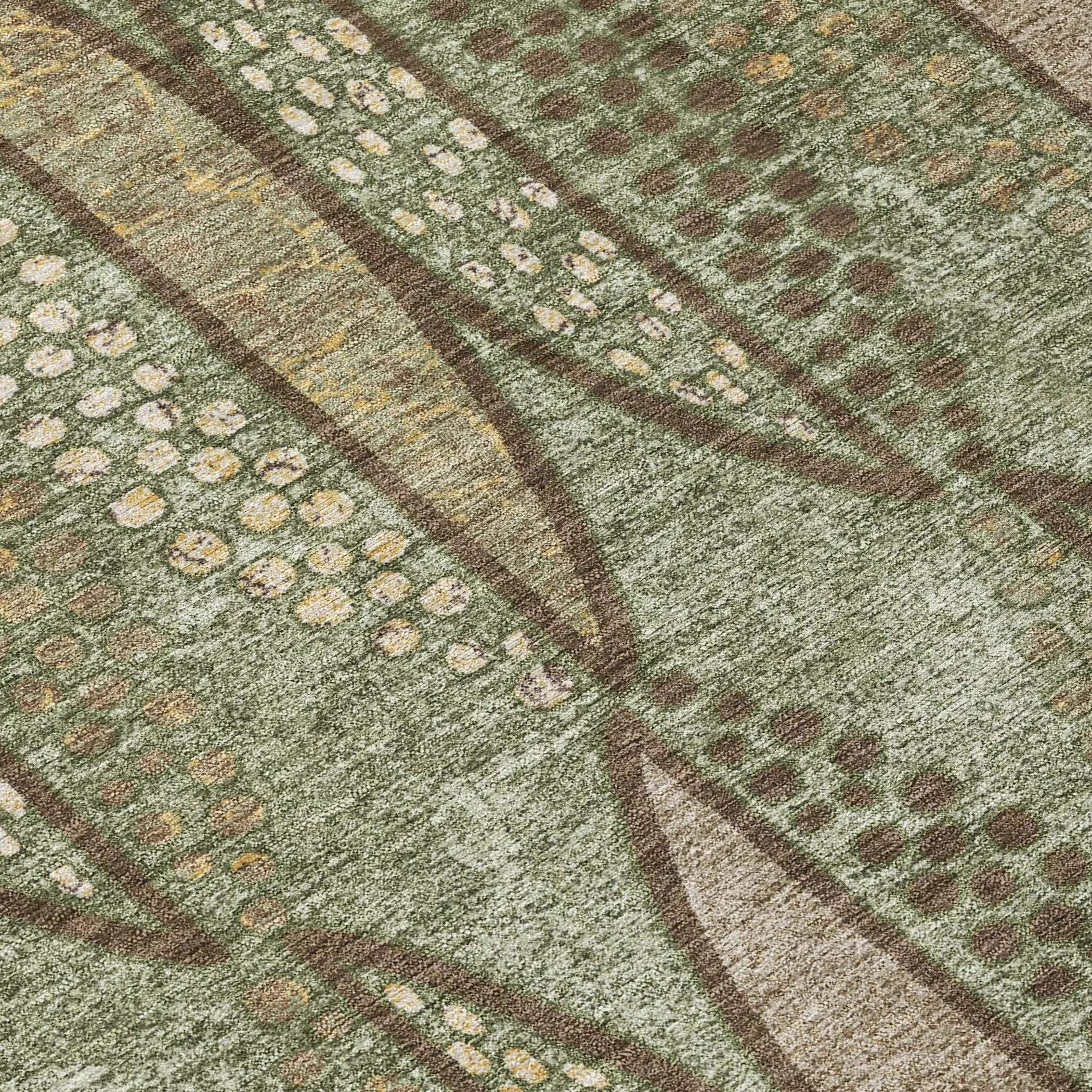 5' X 8' Olive Green And Linen Geometric Washable Indoor Outdoor Area Rug Homeroots Outdoor