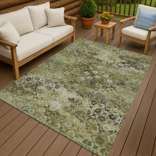 5' X 8' Olive Green And Mint Green Abstract Washable Indoor Outdoor Area Rug Homeroots Outdoor