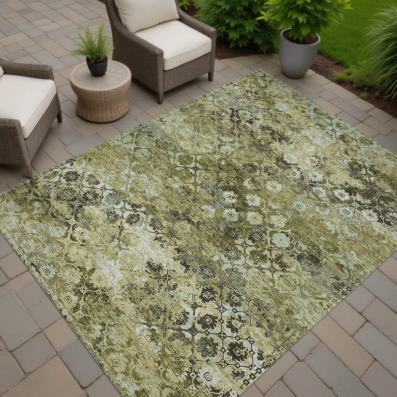 5' X 8' Olive Green And Mint Green Abstract Washable Indoor Outdoor Area Rug Homeroots Outdoor