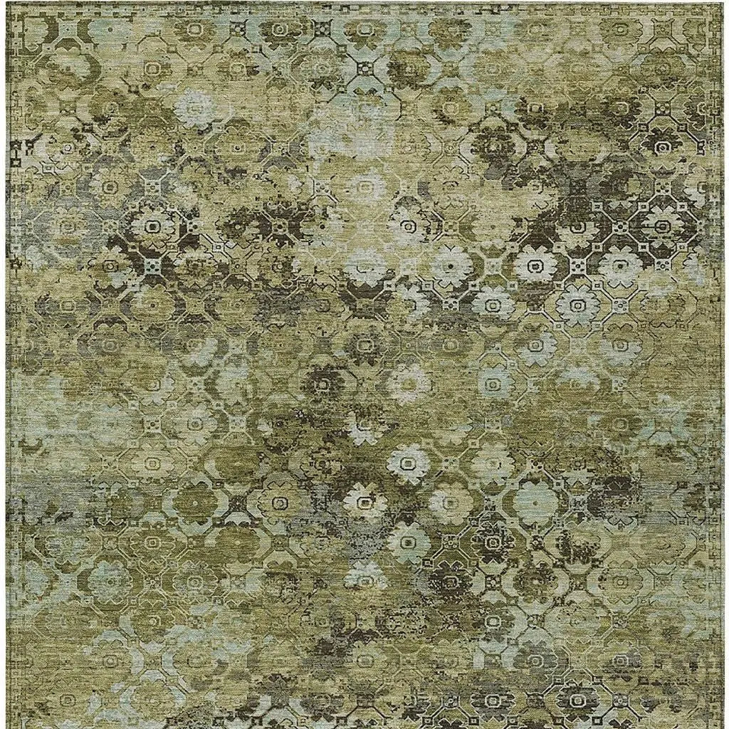 5' X 8' Olive Green And Mint Green Abstract Washable Indoor Outdoor Area Rug Homeroots Outdoor